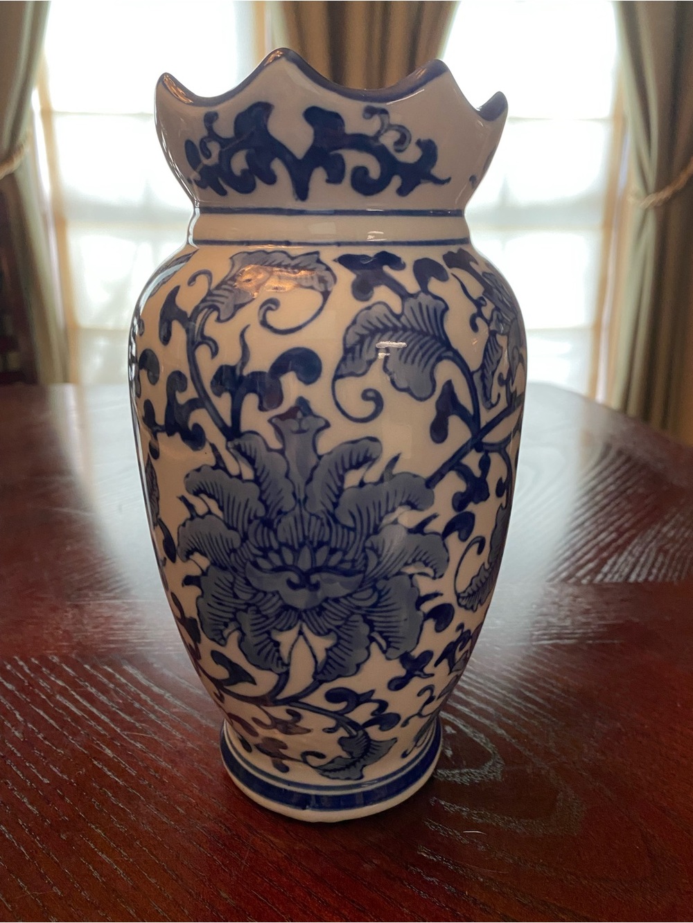 Seymour Mann Fine Porcelain Blue and White Floral Vase 9 inches tall